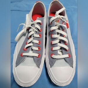 Women's Gray Canvas Sneakers with Red Accents